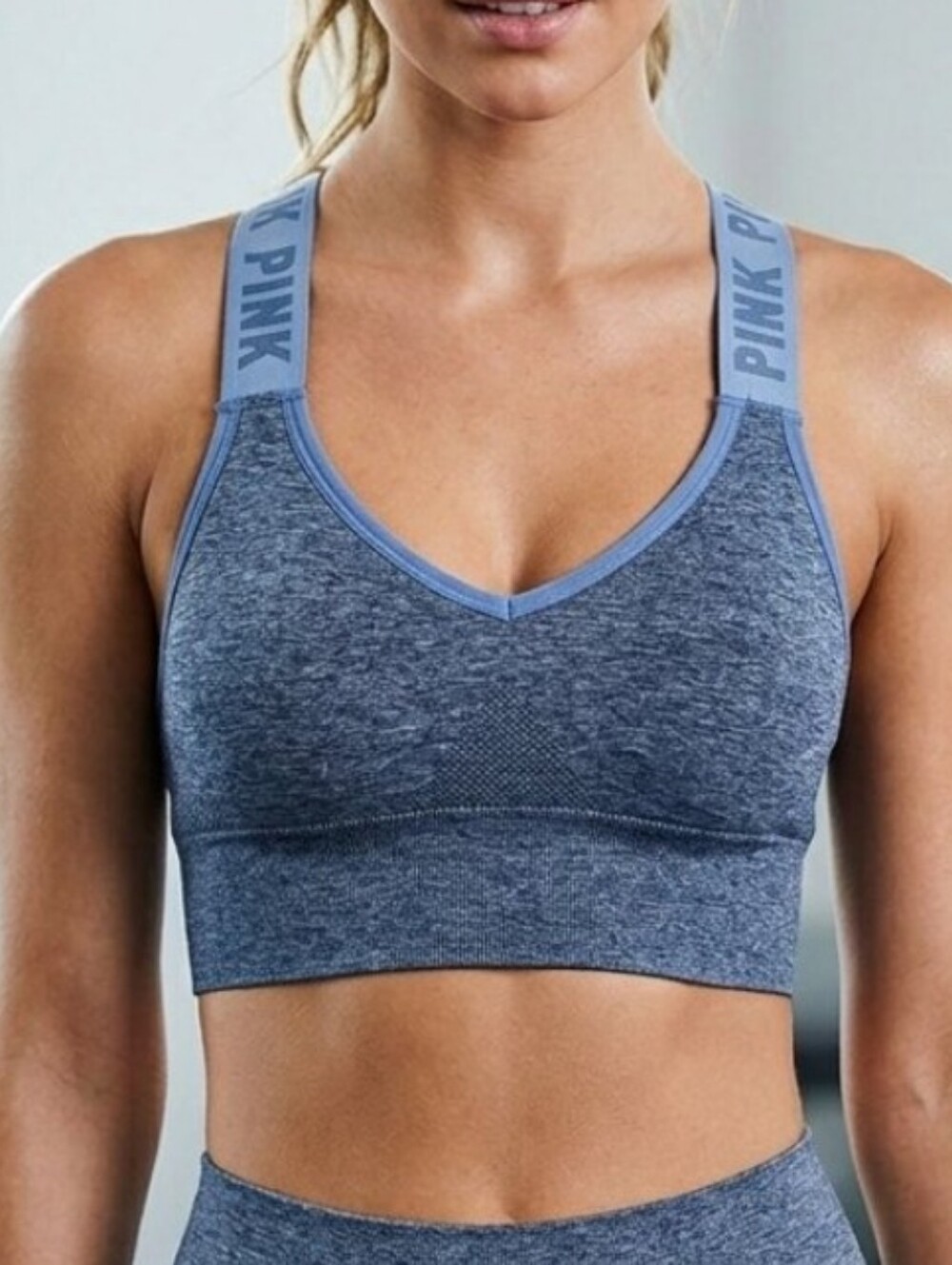 PINK Seamless Racerback Sports Bra blue size med